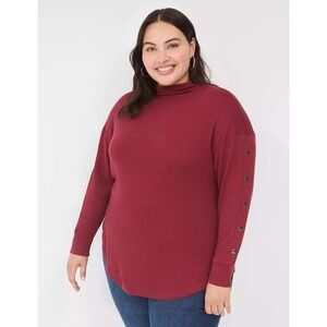 Lane Bryant Burgundy Mock Neck Long Sleeve Snap Detail Tunic Top Plus Size 26 28